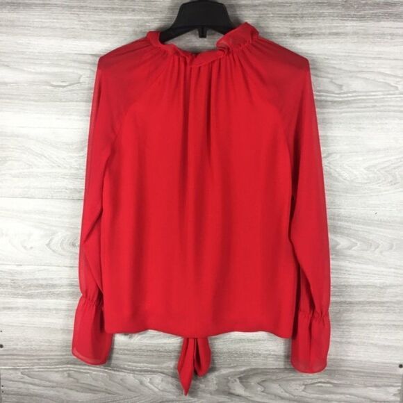 Chelsea28 Red Ruffle Tie Hem long sleeve Blouse size S - Picture 2 of 3